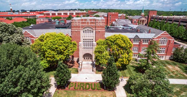 an aerial view of the Purdue Memorial Union