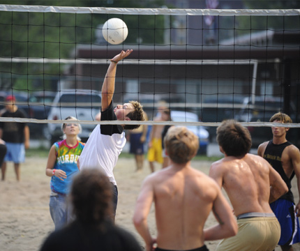 students playing volleyball