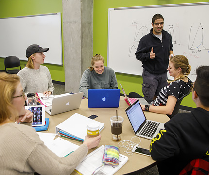 thumbs up in a classroom discussion